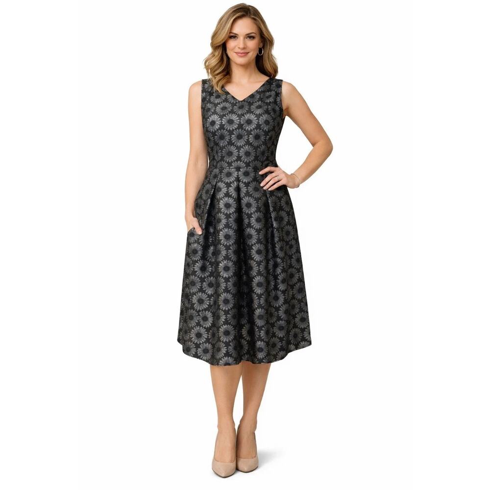 Talbots Womens Dress Size 12 Metallic Shimmer Pockets Party Cocktail Pleated